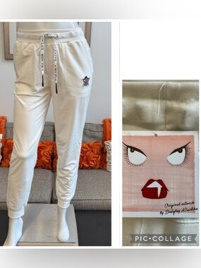 ❣️🆕NWT Badgley Mischka Embroidered Logo French Terry Pull On Jogger Pants❣️